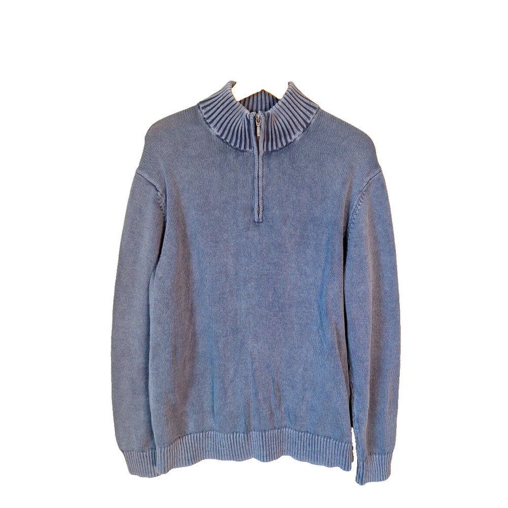 Goodthreads Cotton Dusty Blue Mock Neck Knit Sweater 1/4 Zip Men Size XL